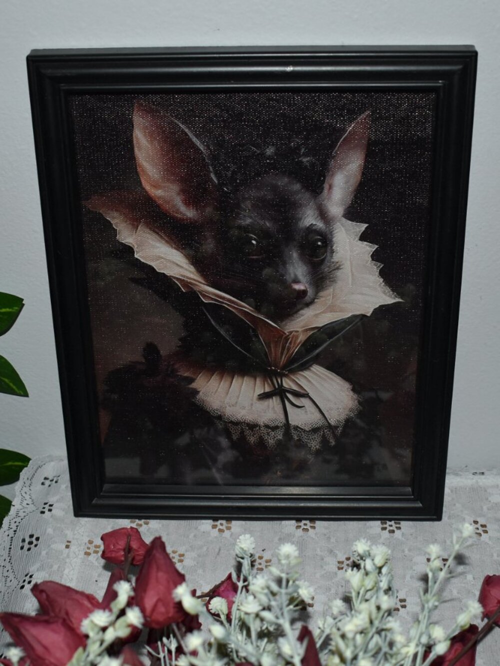 Victorian Gothic Vampire Bat Canvas Print in Black Frame Dark Academia Decor